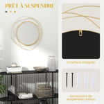 Miroir rond en métal filaire doré, décoration style moderne, diamètre Φ65 cm