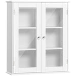 Armoire murale de salle de bain, meuble haut salle de bains avec 2 portes en verre, étagère réglable, 55x20x65cm, blanc