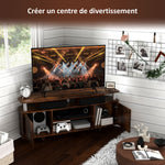 Meuble TV pour téléviseur jusqu'à 55 avec grand plateau, placards à portes et compartiment ouvert, marron