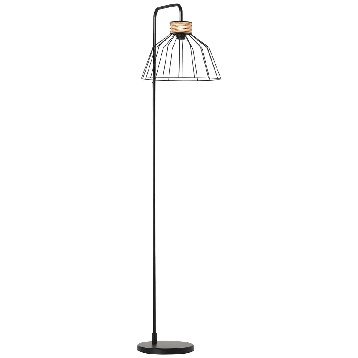 Lampadaire lampe à pied design élégant en métal avec décoration en rotin idéal pour maison bureau restaurant et café 44 x 34 x 154 cm noir
