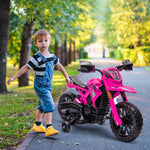 Moto cross électrique pour enfants 3-8 ans, batterie 6 V, 2 moteurs, klaxon et roues d'entraînement, charge 30KG, rose