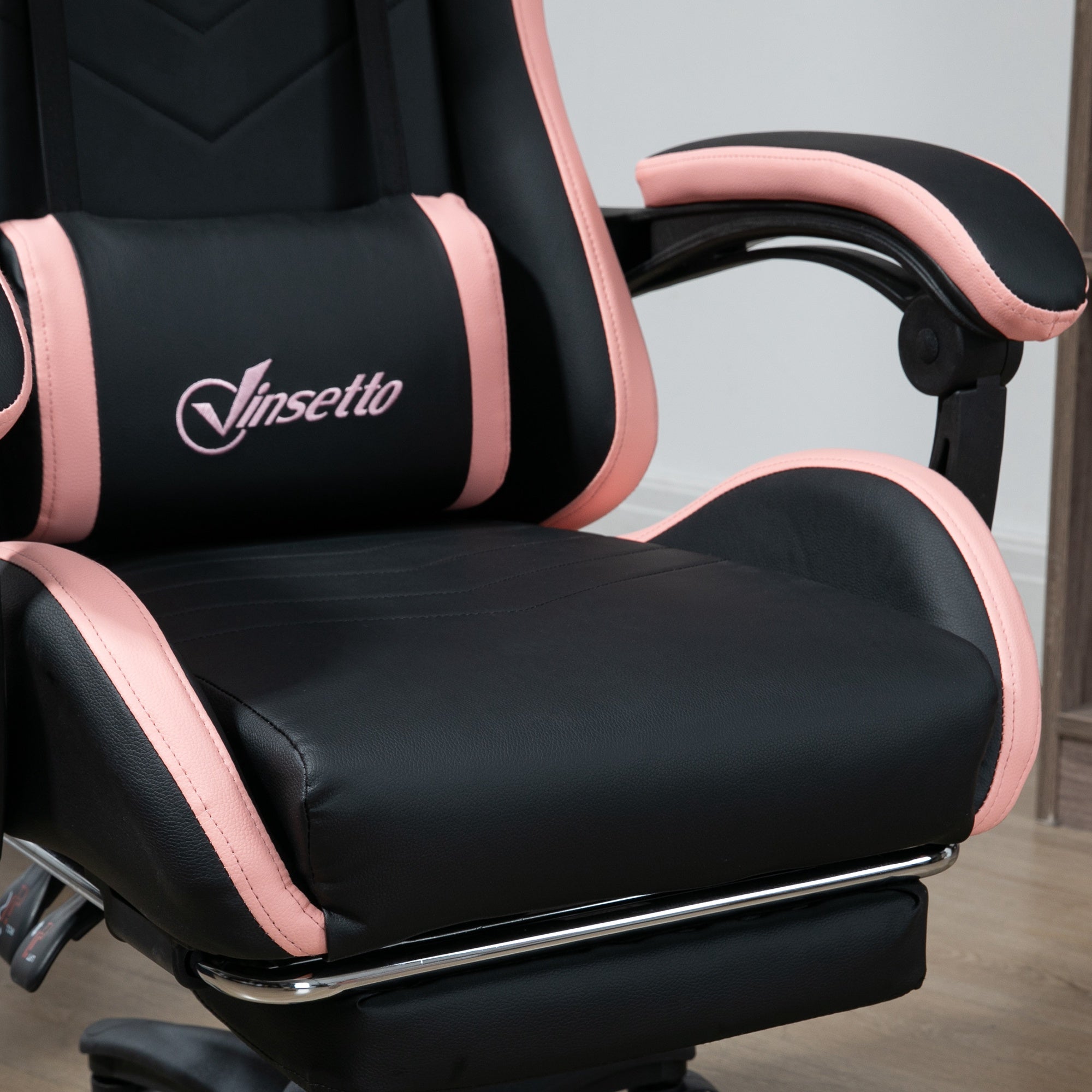 Gaming chair, ergonomic gaming chair with 135° reclining backrest and lumbar support, 65 x 65 x 121-129 cm, pink