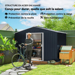 Abri de jardin 5,4 m² 2,77 x 1,95 x 1,92 m kit de fondation incluse porte coulissante ventilations tôle acier gris foncé