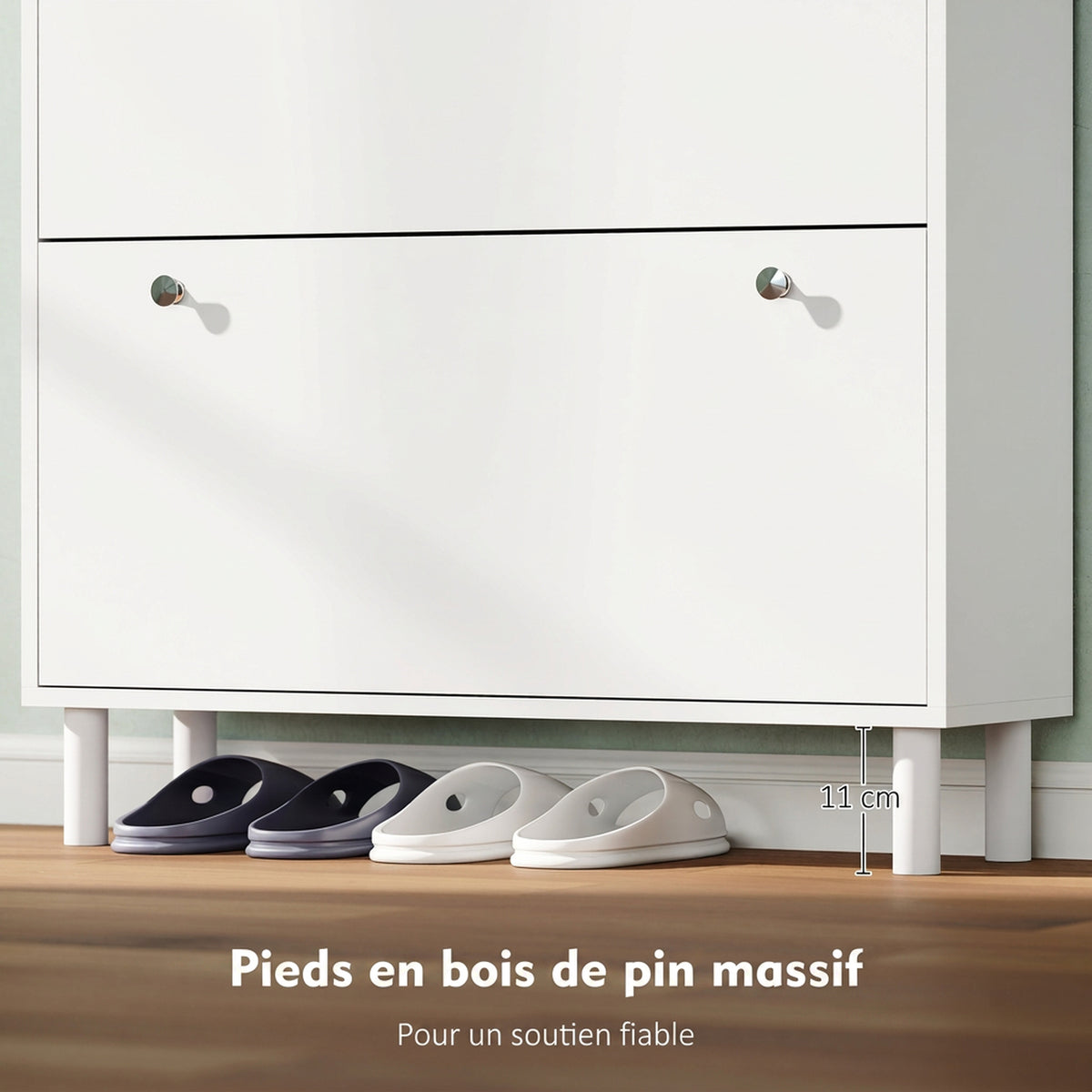 Meuble à Chaussures 32 Paires avec 4 Tiroirs Rabattables, Étagères Réglables, Moderne, 80 x 23,5 x 157 cm, Blanc