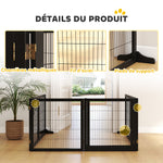 Barrière de sécurité pour chien barrière pliable à 6 panneaux avec pieds amovibles 432 x 36 x 70 cm noir