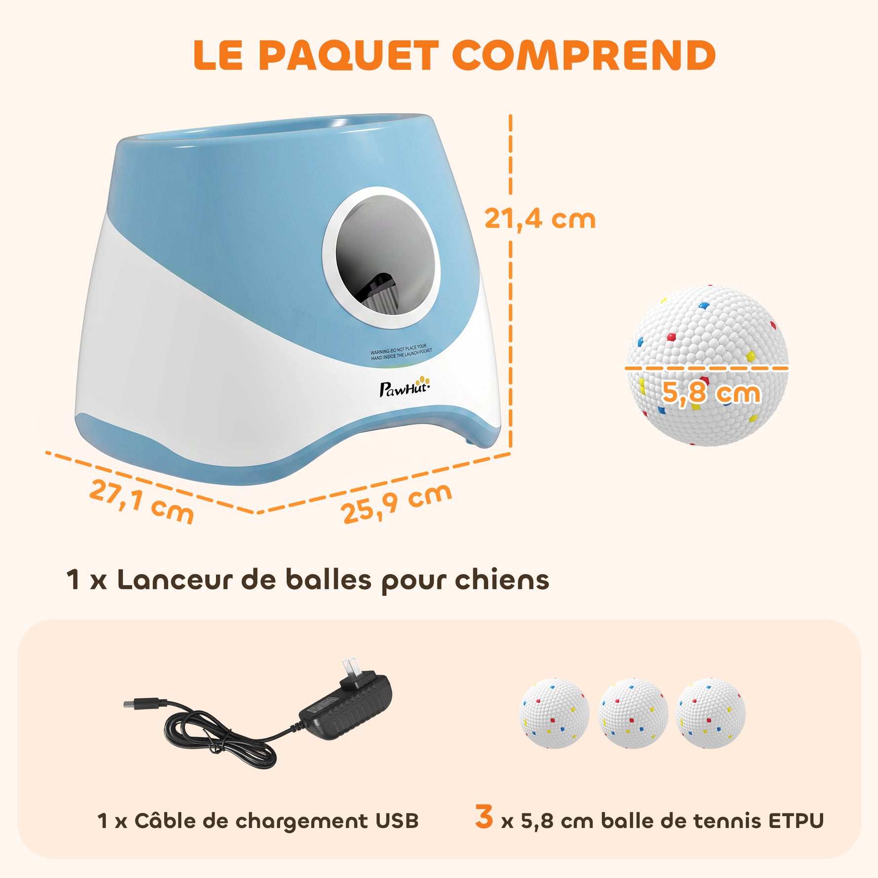 Lanceur de Balles Automatique avec 3 Balles en ETPU, 3 Réglages de Distance 6m/10m/14m, Intérieur et Extérieur, Bleu