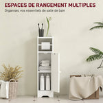 Meuble salle de bain meuble toilettes WC rangement étroit avec étagère réglable gain de place pour petits espaces blanc