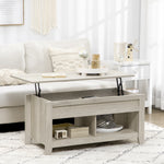 Table basse plateau relevable, table de salon avec étagères et compartiment caché,105 x 50 x 49-62,5 cm pour salon, chambre, aspect chêne clair