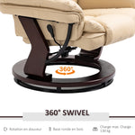Fauteuil relax inclinable 135° grand confort pivotant 360° avec repose-pieds revêtement PU beige