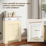 Cache-radiateur avec tiroir de rangement, meuble cache-radiateur en bois à lattes verticales, 78 x 19 x 97 cm, blanc