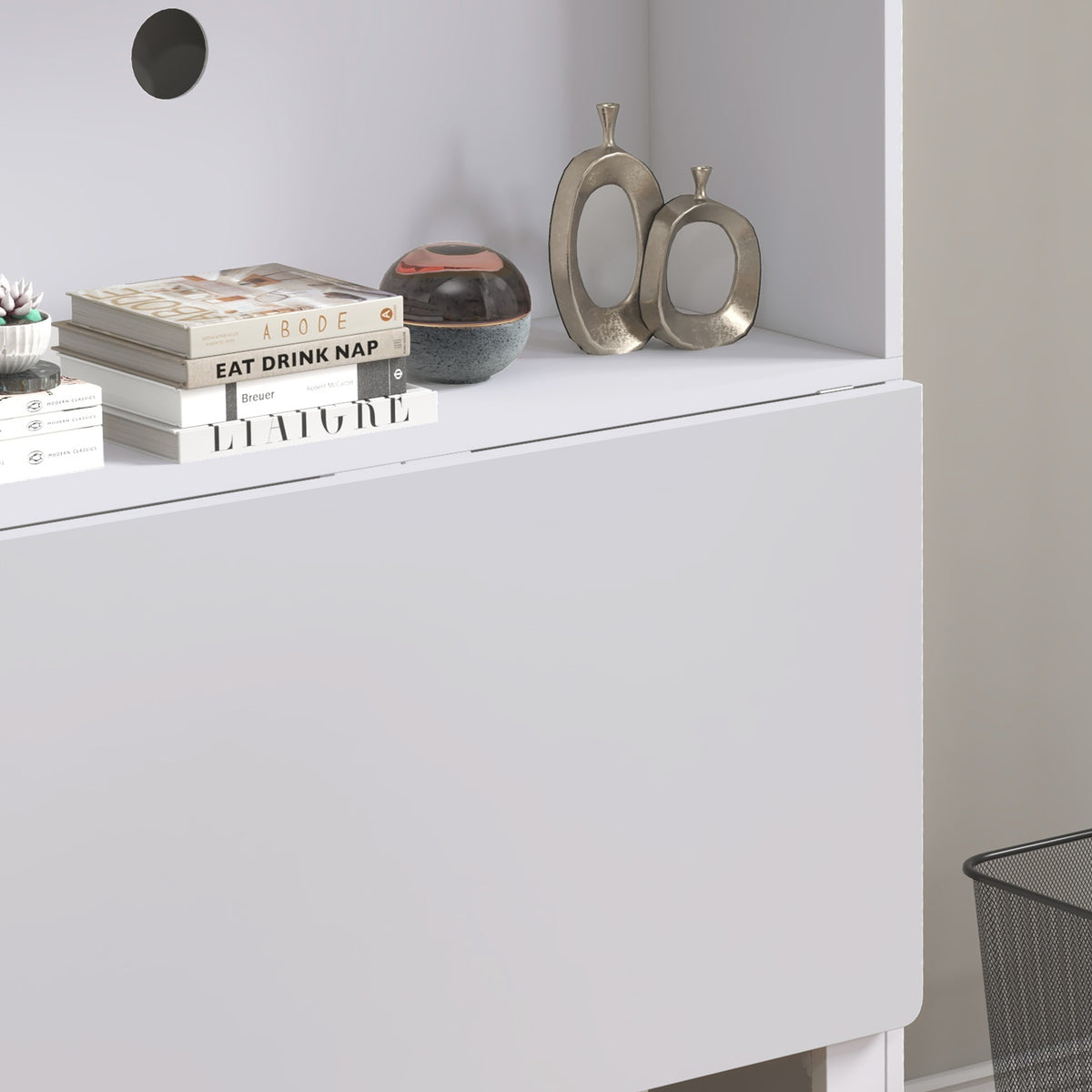 Bureau informatique avec étagères de rangement plateau rabattable 2 roulettes pour chambre salon 80 x 69 x 155 cm blanc