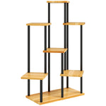 Support à plantes à 7 niveaux pour intérieur et extérieur, étagère plante en acier et bois, bois naturel