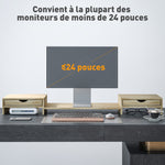 Rehausseur écran PC bureau support d'écran d'ordinateur de 60-116 cm avec 2 tiroirs, longueur et angle réglables