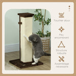 Griffoir pour chat poteau griffoir chat en sisal et peluche, boule suspendue base stable 41 x 41 x 81 cm marron et crème