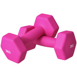 Lot de 2 haltères hexagonales avec poignée antidérapante pour l'entraînement à la maison, 2 x 3 kg, rose
