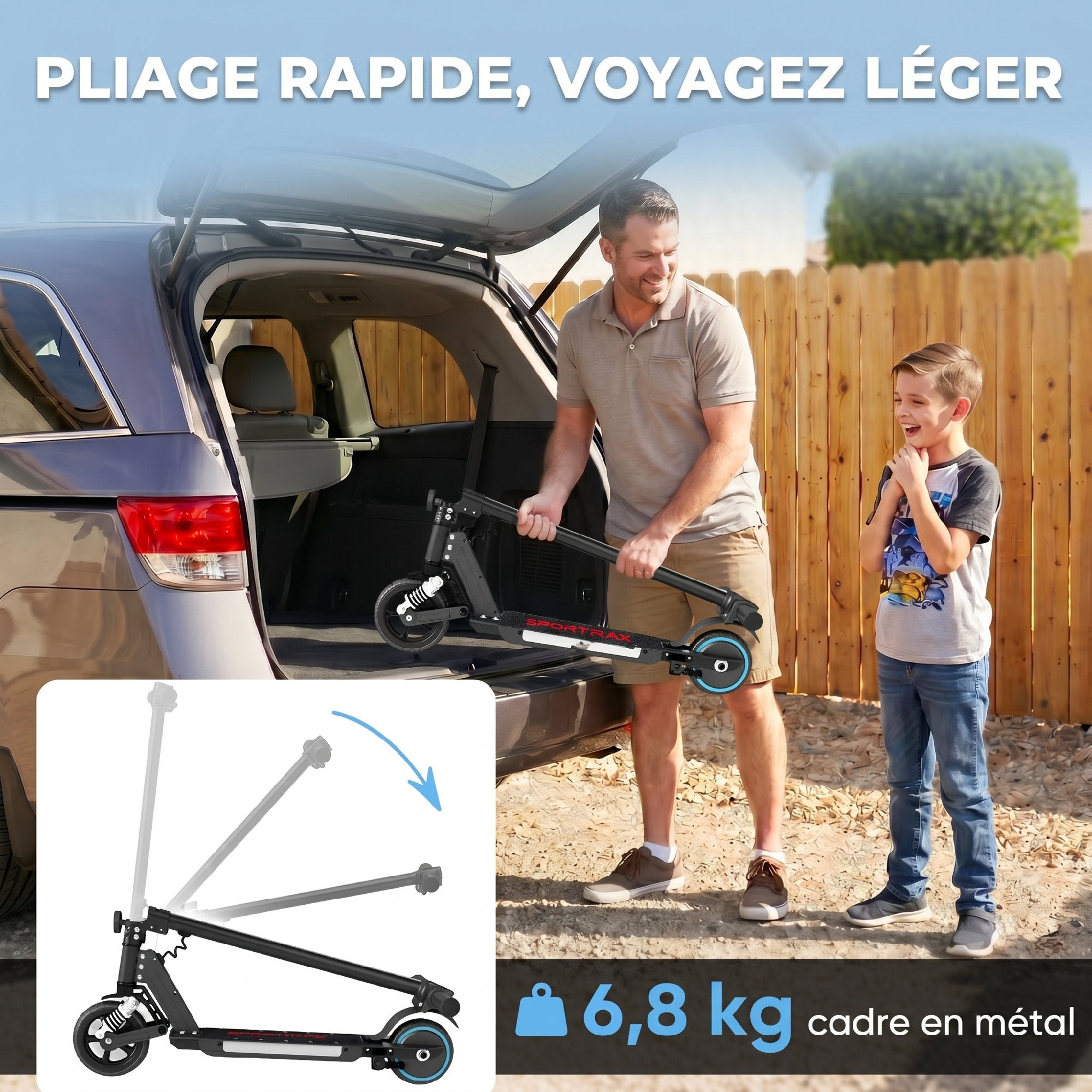 Electric scooter for children 6-14 years old, foldable electric scooter for kids, max speed 14 km/h, black aluminum