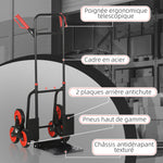 Diable d'escalier pliable 120 kg 6 roues, diable demenagement en acier avec cordes télescopiques, 44x67x106,5cm, rouge