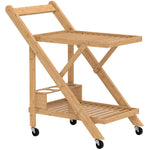 Desserte de cuisine en bambou chariot de service pliable 2 plateaux 4 roues 3 casiers à vin 66 x 40 x 70 cm bois naturel