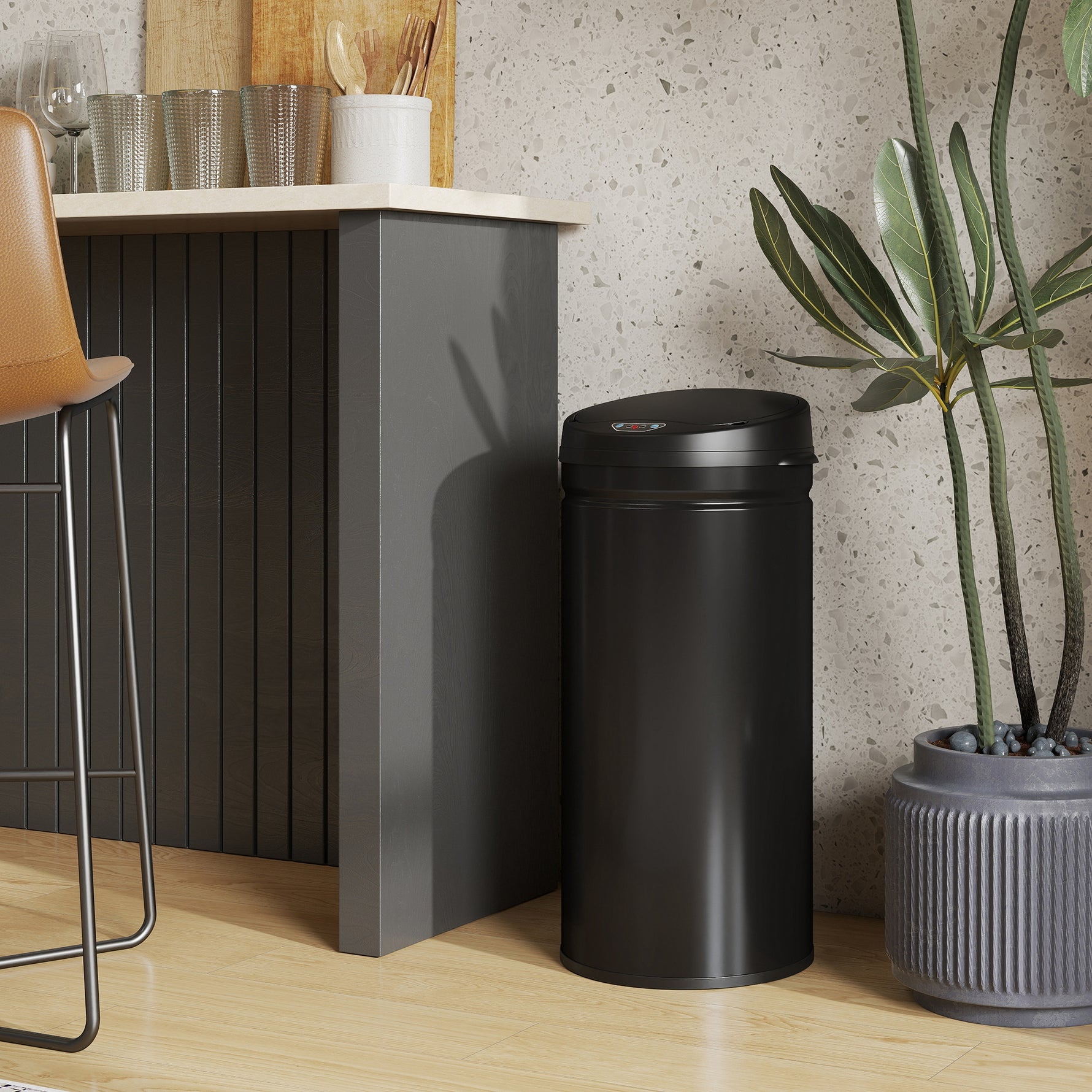 Poubelle cuisine automatique 42L acier inoxydable, poubelle à couvercle à fermeture en douceur, 30,5x30,5x68cm, noir