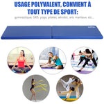 Tapis de gymnastique yoga pilates fitness pliable portable grand confort 180L x 60l x 5H cm revêtement synthétique bleu