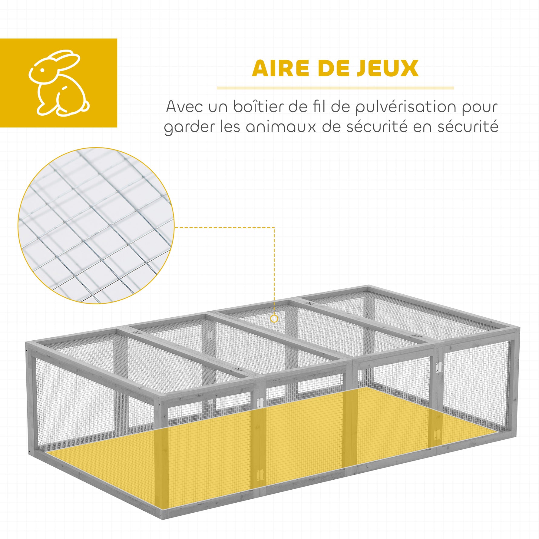 Clapier cage à lapins extérieur intérieur 2 portes supérieures 181L x 100l x 48H cm bois massif gris