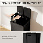 Poubelle de cuisine 2 compartiments de 2 x 28L, acier inoxydable, couvercle à fermeture douce, 45,8x36x67,6cm, noir