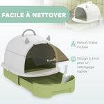 Maison de toilette pour chat bac à litière fermé chat poignée de transport porte translucide 40,5 x 52 x 39 cm vert