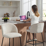 Lot de 2 tabourets de bar, chaises de bar avec repose-pieds et dossier, tissu en chenille, hauteur d'assise 68 cm, beige