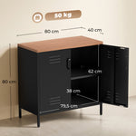 Buffet Salon Métallique, Meuble de Rangement Industriel avec 2 Portes et Étagère Réglable, 80 x 40 x 80 cm, Noir