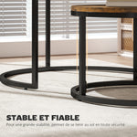 Lot de 2 tables basses gigognes empilable design industriel plateau imitation ciment pieds en métal brun rustique