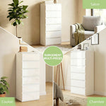 Cassettiera a 6 cassetti ad alta lucentezza, mobile contenitore stretto senza maniglie, 40 x 35 x 109 cm, bianco