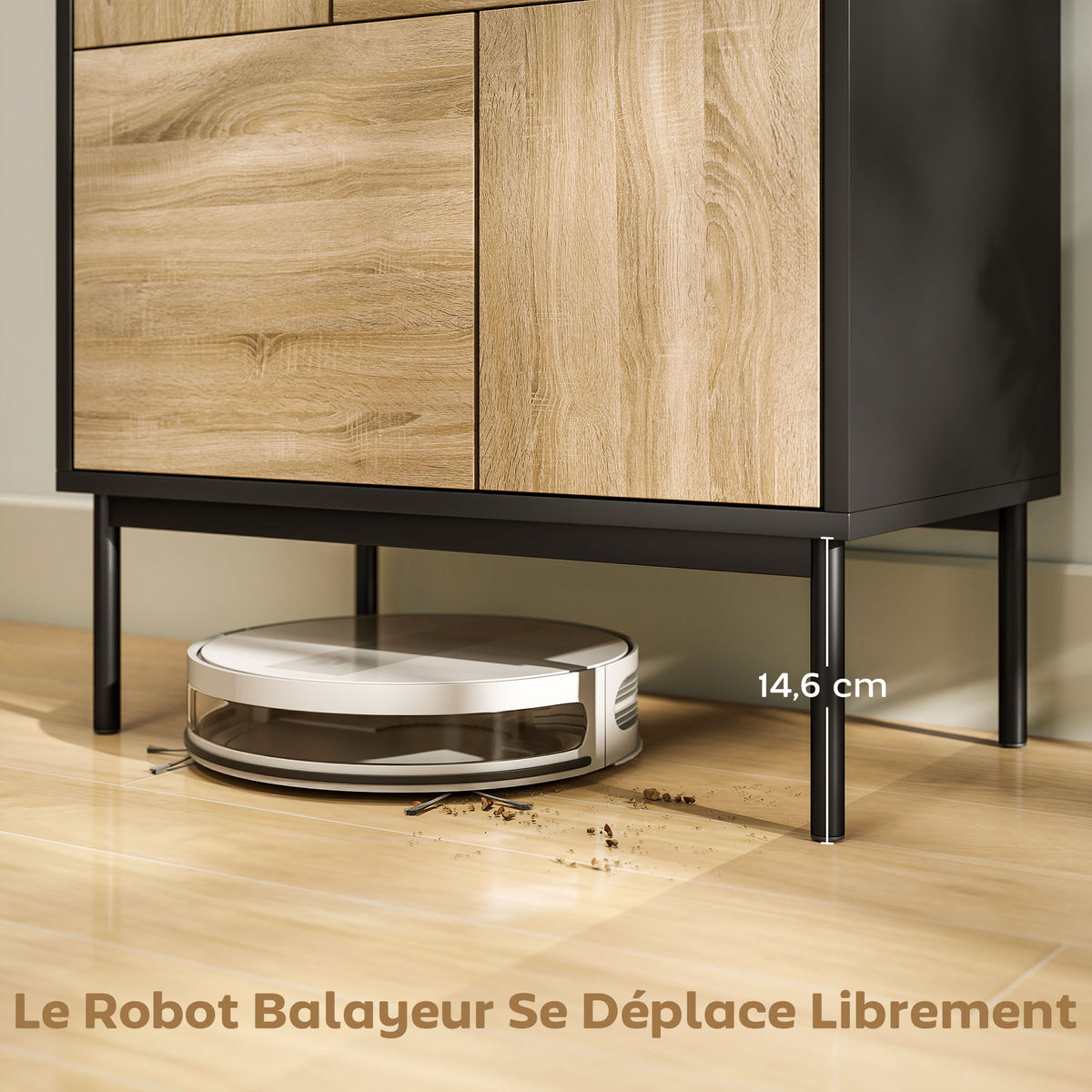 Buffet salon meuble de rangement armoire de cuisine portes à pousser et 4 placards style moderne 60 x 35 x 78 cm, noir
