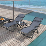 Lot de 2 chaise longue pliable et inclinable avec table d'appoint, porte-gobelets et appuie-têtes, charge 120 kg, gris