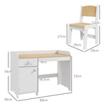 Bureau enfant avec chaise, table enfant avec tiroir, placard et large plateau, pour 3 à 6 ans, 80 x 39 x 59 cm, blanc