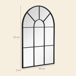 Miroir mural arqué 91 x 60 cm, miroir verrière arche style industriel, miroir de fenêtre arqué avec cadre métallique, pour salon, chambre, couloir, noir