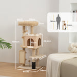 Arbre à Chat, Tour de Jeux, Hauteur de 104 cm, avec Lit, Maison, Brosse de Toilettage, 44l x 34P x 104H cm, Beige