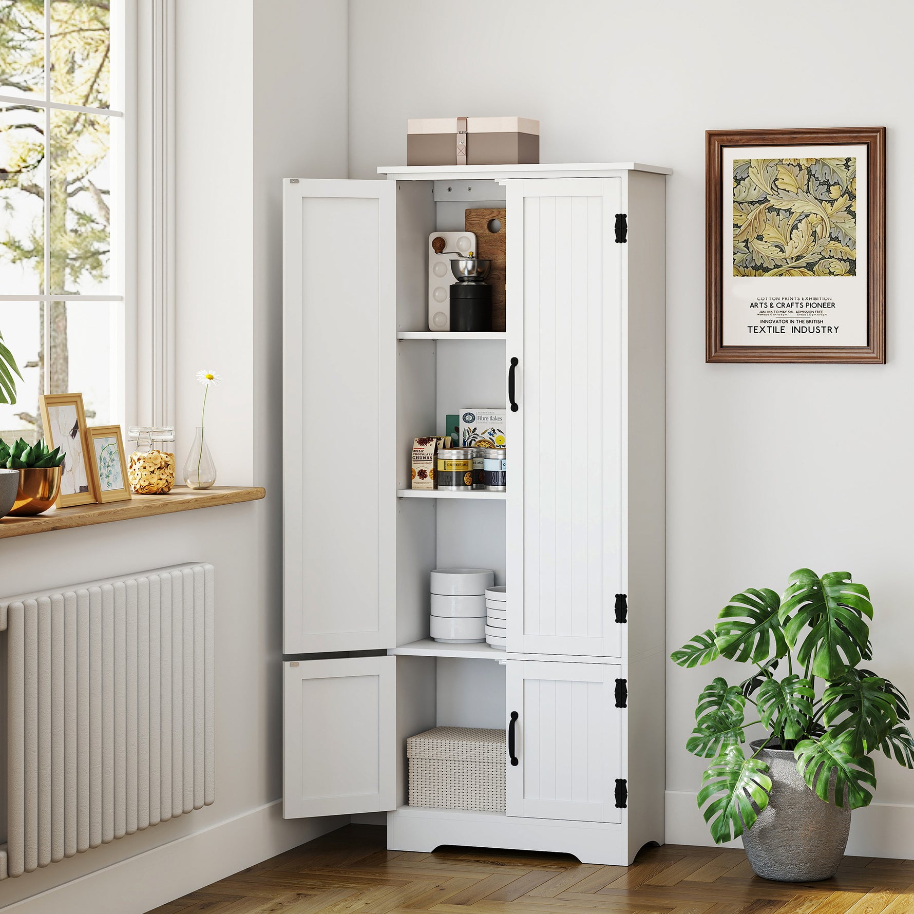 Buffet de cuisine armoire de cuisine contemporaine multi-rangements 2 placards 3 étagères MDF panneaux particules blanc