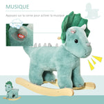 Jouet à Bascule Dinosaure Effet sonore Rugissement Bois peuplier Peluche Courte Polyester Vert d'eau