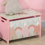 Coffre à jouet enfant coffre de rangement enfant couvercle rabattable motif de forêt coins arrondis 60 x 37 x 39 cm rose