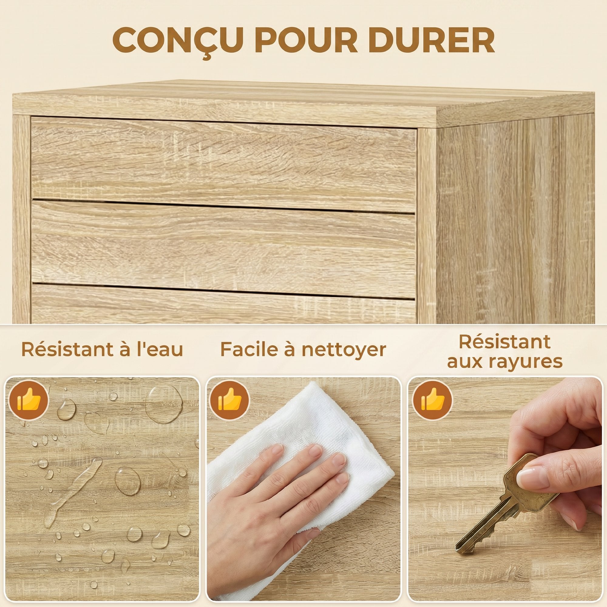Meuble de Salle de Bain en Bois avec Étagère Réglable et Porte à Lamelles, Ouverture Pression, 34 x 23 x 84 cm, Naturel
