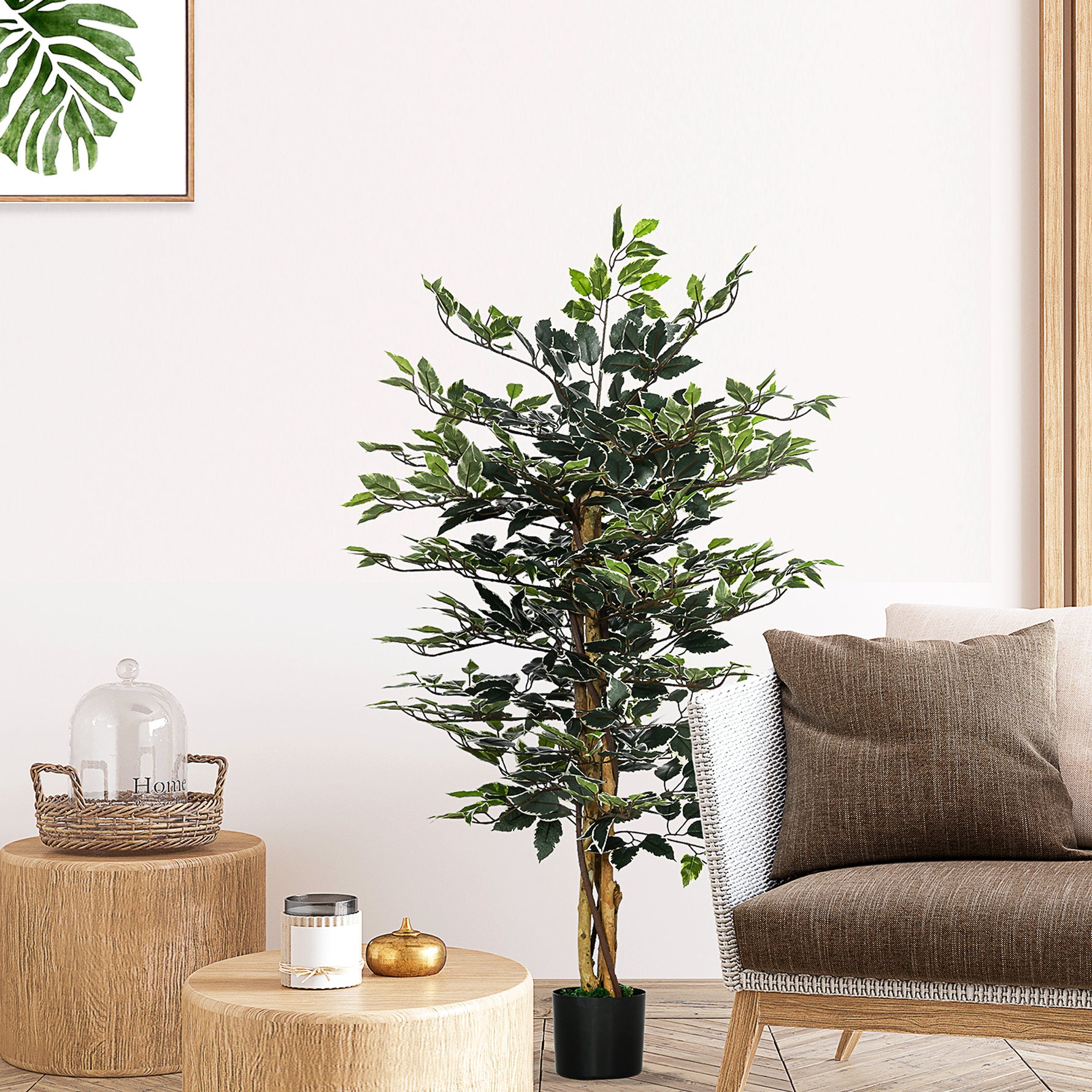 Plante artificielle ficus tronc branches liane lichen feuilles grand réalisme pot inclus hauteur 1,3 m