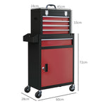 Armoire à outils verrouillable sur roulettes avec 5 tiroirs et armoire, sur roulettes pour l'atelier et la maison, rouge