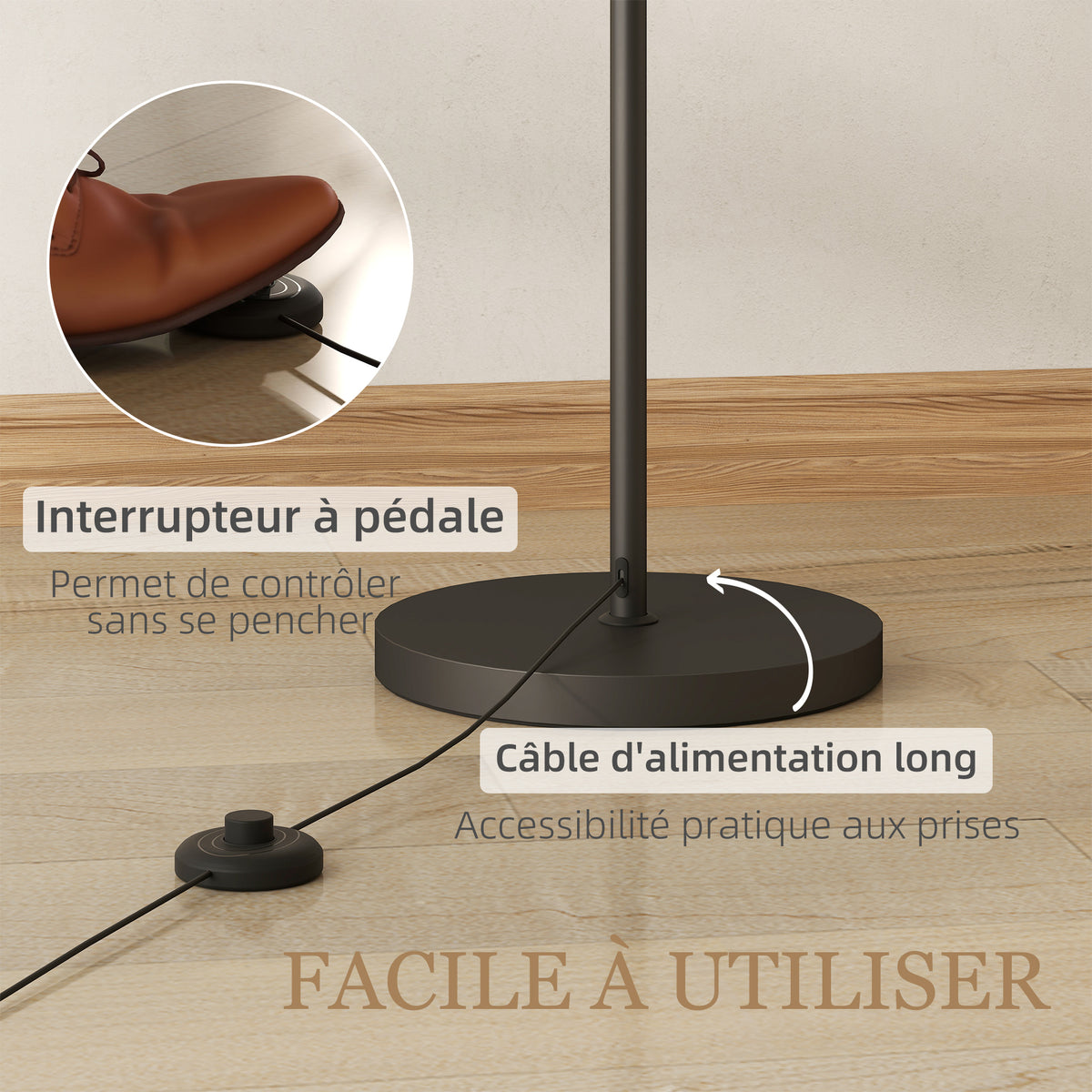 Lampadaire avec télécommande abat-jour réglable 11 température de couleurs et 11 niveaux de luminosité minuterie noir