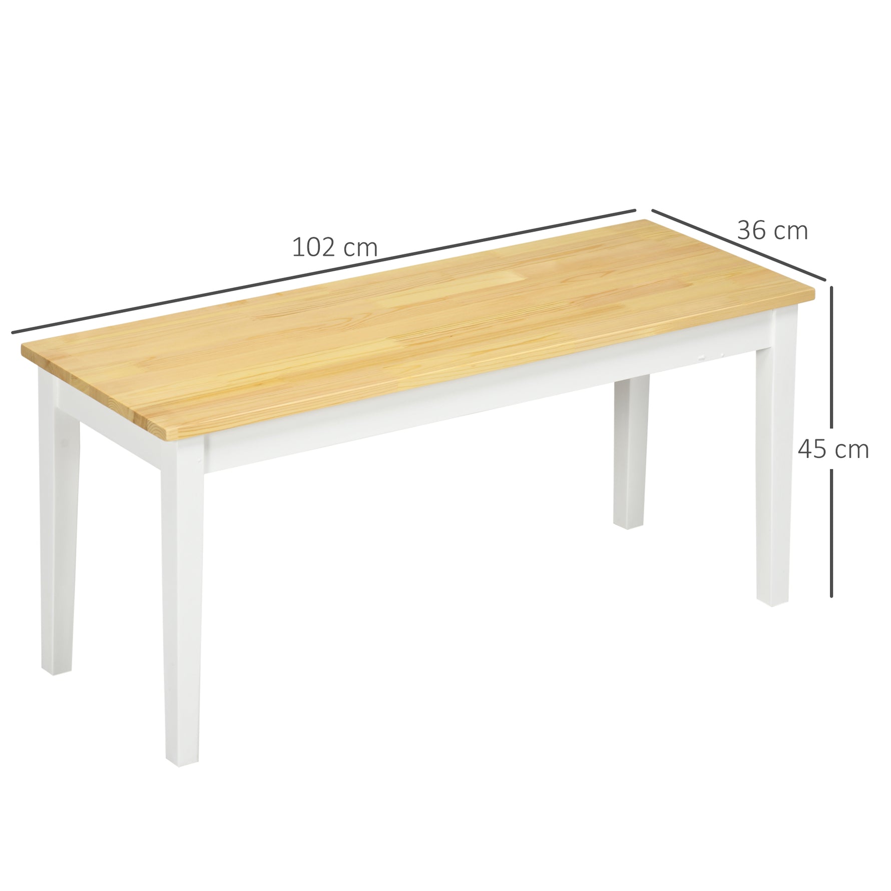 Banc en bois pour 2 personnes bicolore assise naturelle et piètement blanc 102 x 36 x 45 cm
