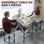 Ensemble table de bar avec 2 tabourets, cadre en acier pour cuisine, salle à manger et salon, gris