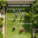 Ensemble de Volley-Ball et Badminton, Poteaux en Acier Hauteur Réglable, Sac de transport, pour Pelouse Plage Jardin