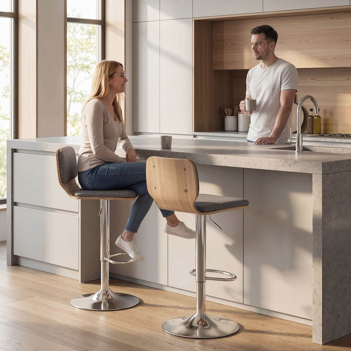 Lot de 2 tabourets de bar chaises de bar réglable en hauteur dossier repose-pieds pivotant 360° 41x47,5x81-102cm gris
