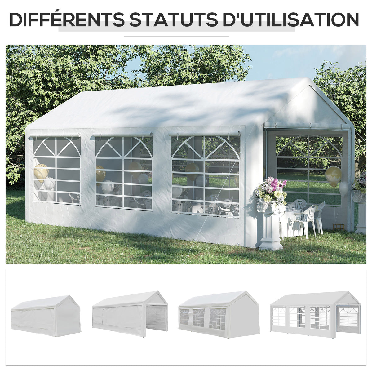 Gazebo da giardino 3 x 6 m tendone per ricevimenti con 4 pareti 3 finestre su ogni lato gazebo per feste matrimonio bianco