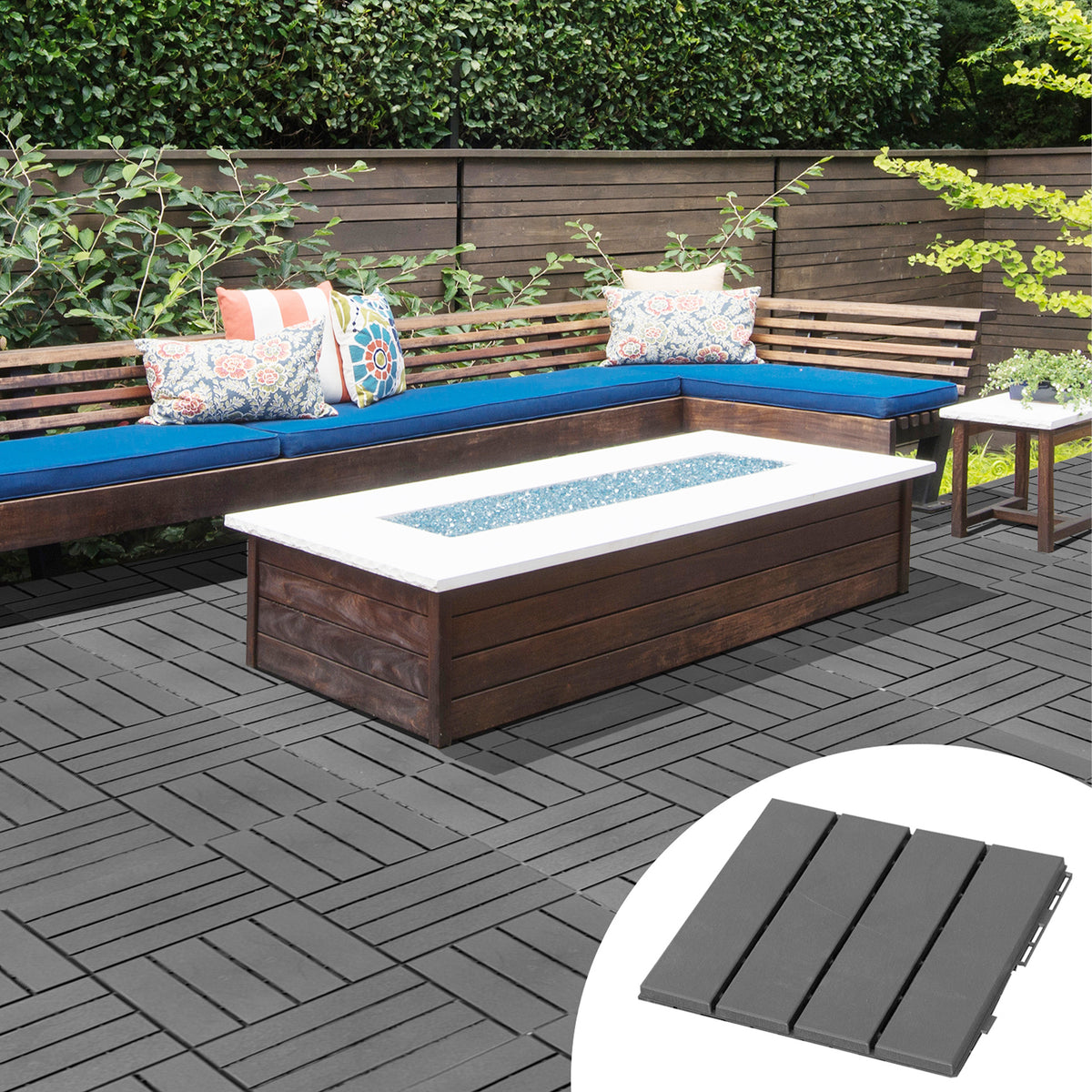 Quadrotte - Piastrelle per terrazza - Set da 9 - a incastro, installazione molto semplice - Quadrotte in plastica composita effetto legno nero