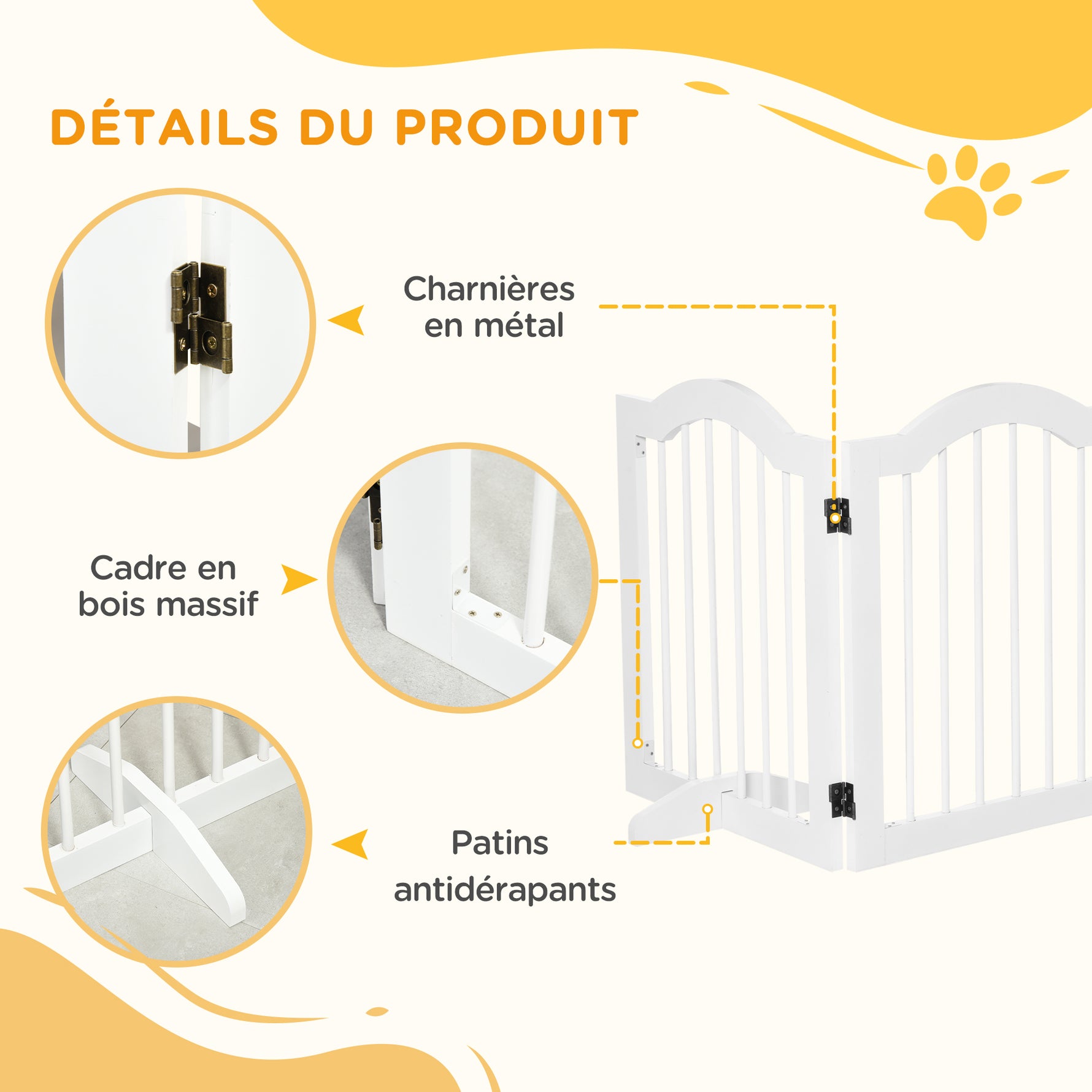 Lot de 2 barrières de sécurité barrière modulable pliable pour animaux de compagnie pied de support 154,5 x 61 cm blanc